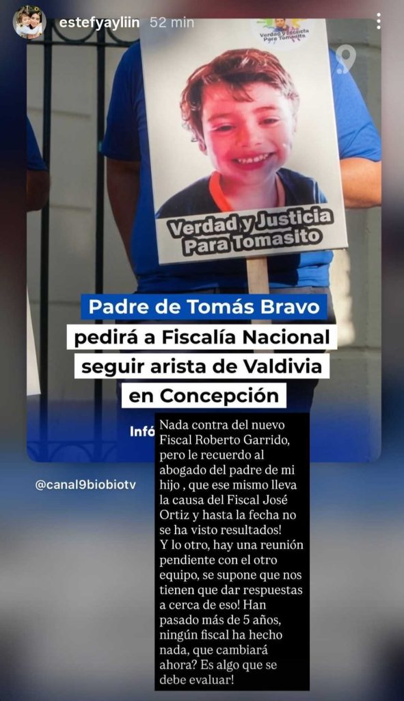 Estefanía Gutiérrez, madre de Tomás Bravo, reaccionó jugada que pretende hacer el padre de su hijo con el caso