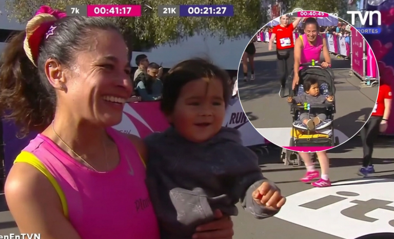 Corrió junto a su bebé: mamá protagonizó uno de los momentos más emotivos de la Media Maratón