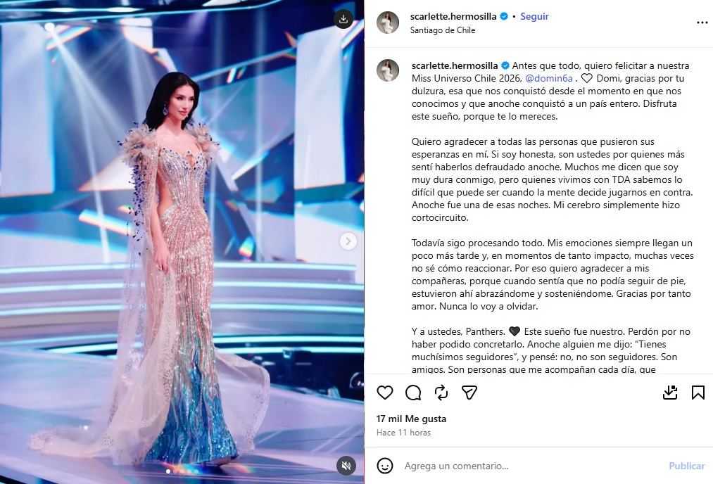 Scarlette Hermosilla habló tras obtener segundo lufar en Miss Universo Chile
