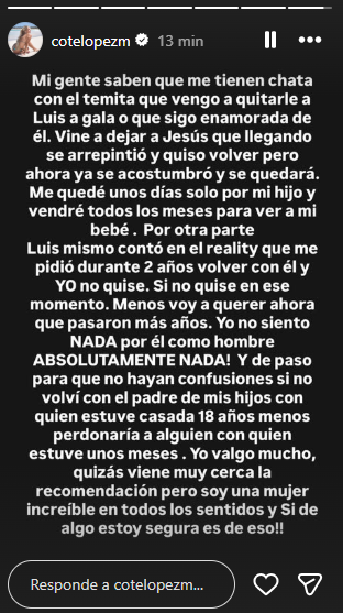 El día en que Coté López negó intenciones de volver con Luis Jiménez y arruinar su relación con Gala
