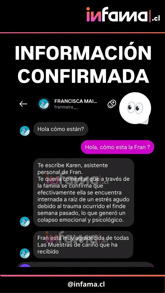 Familia de Fran Maira confirmó que se encuentra internada por “colapso” tras violento episodio
