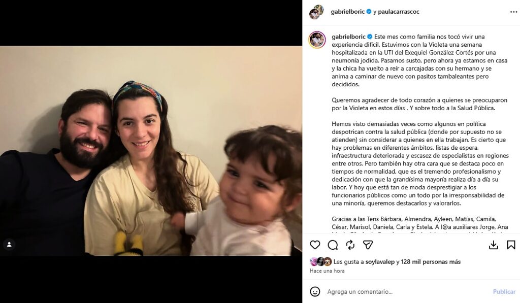 El expresidente Gabriel Boric pasó susto con la salud de su hija Violeta