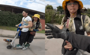 Viralizan video de hermanos sobre scooter paseando a perro a alta velocidad: terminó herido