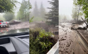 VIDEOS Aluvión sorprende a transeúntes en Las Condes micro fue arrastrada por fuerza del agua
