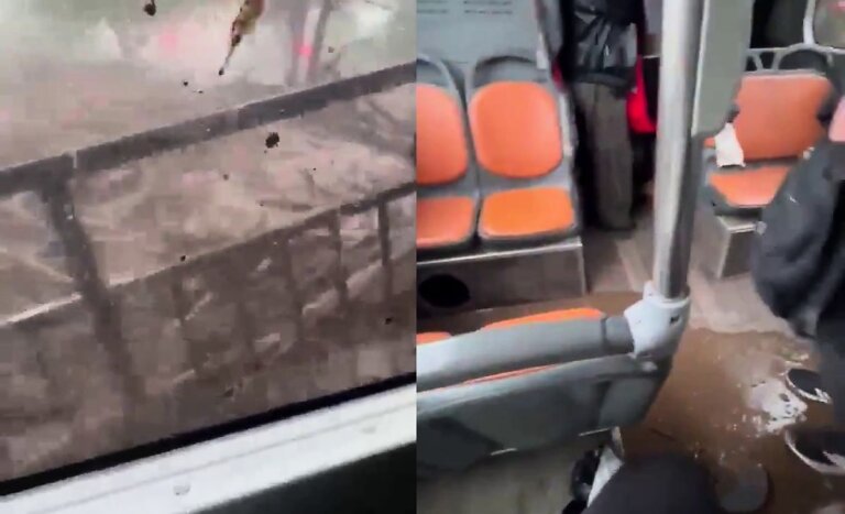 Captan los minutos de terror de pasajeros al interior de bus arrastrado por aluvión en Las Condes