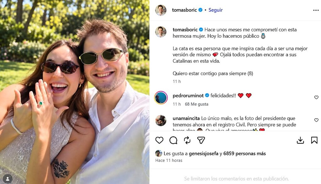 Tomás, hermano del expresidente Gabriel Boric, se comprometió con su novia