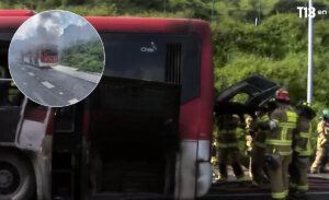 Bus del transporte público se incendia en la Costanera Norte en Vitacura: habría sufrido falla mecánica