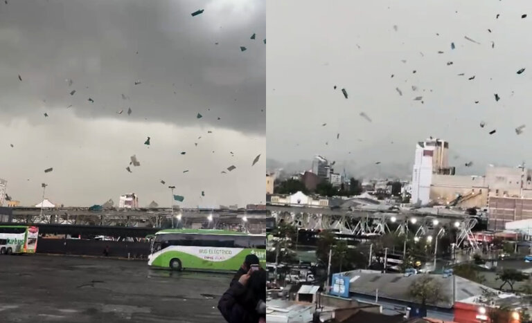 VIDEO | Reportan voladura de techumbre del Terminal Sur por intensa tormenta eléctrica en Santiago